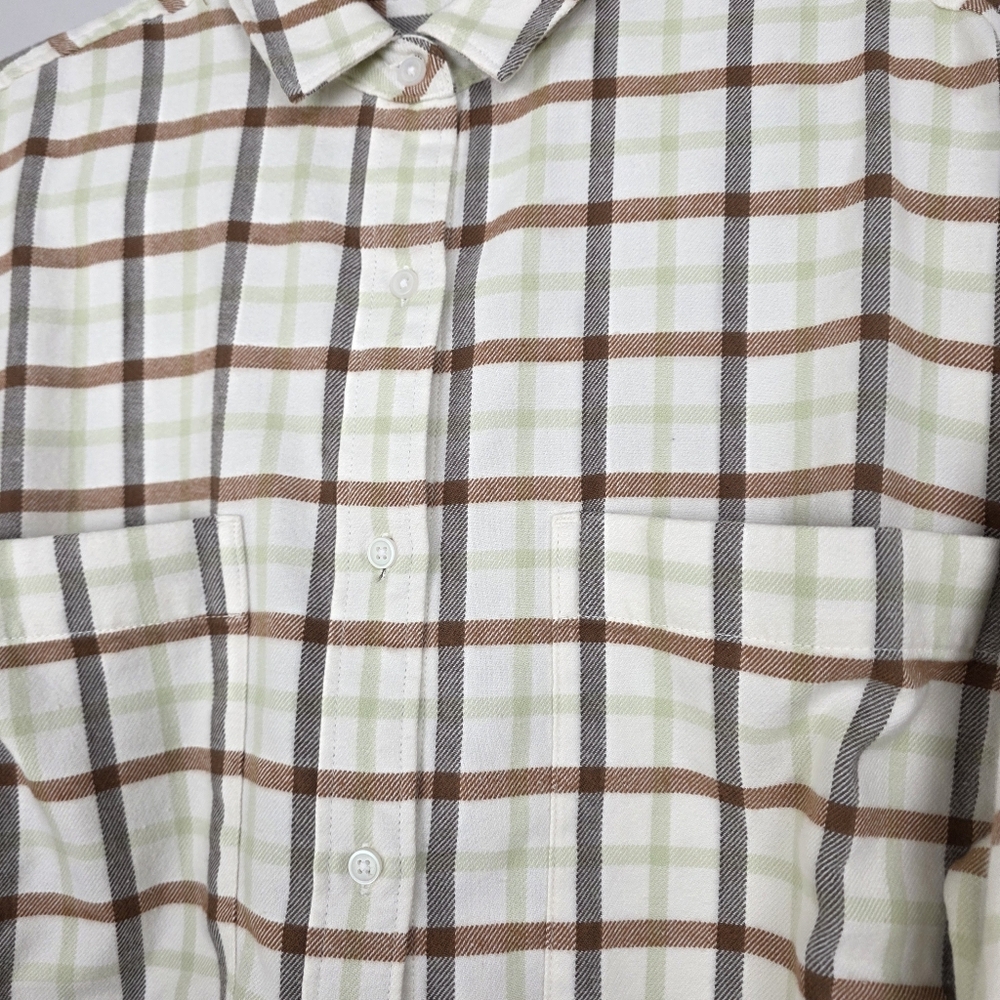 Everlane Boxy Flannel Cream Brown Plaid Button Down Shirt Sz Women's Medium NWT - Picture 5 of 13